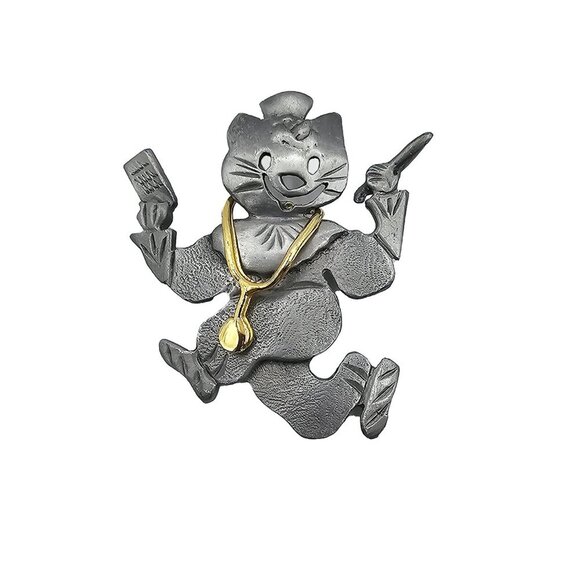 Ultra Craft Pewter with Cat Nurse  or Doctor with Gold Tone Stethoscope Brooch - Picture 1 of 3